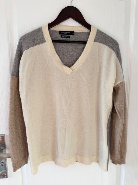 Béžovo-sivý kašmírový sveter, l