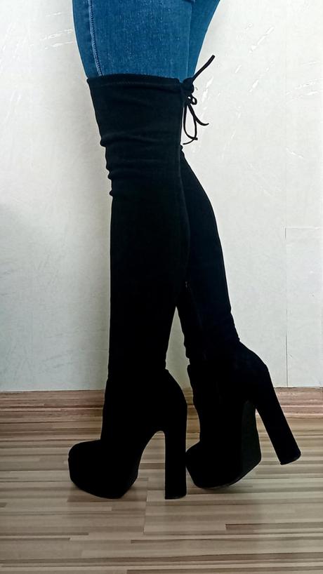 Dámske čierne semišové čižmy nad koleno - 36, 36
