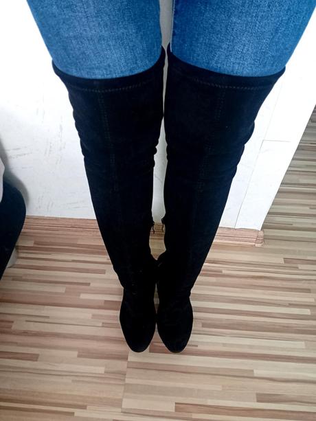 Dámske čierne semišové čižmy nad koleno - 36, 36