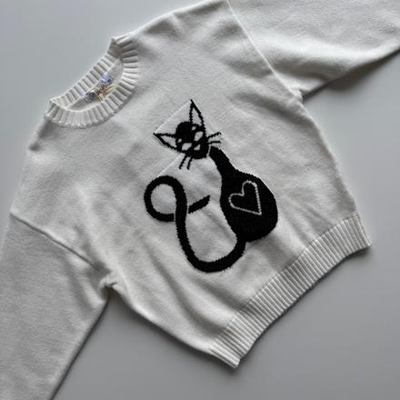 Dievčenský sveter s mačičkou biela, 104 / 110 / 116