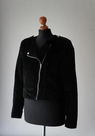 Štýlová čierna zamatová motorkárska bunda, h&m,s