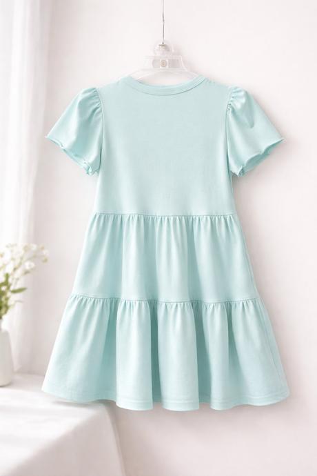 Dievčenské pohodlné bavlnené šaty jemná mätová, 128 - 158