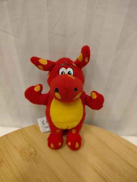 Retro plyšový červeno-žltý drak, danzo, 14 cm, 