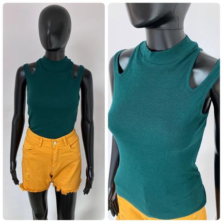 Tmavozelený rebrovaný top (xs), sinsay,xs