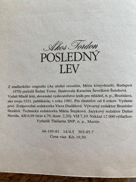 Posledný lev ákos tordon (1981),