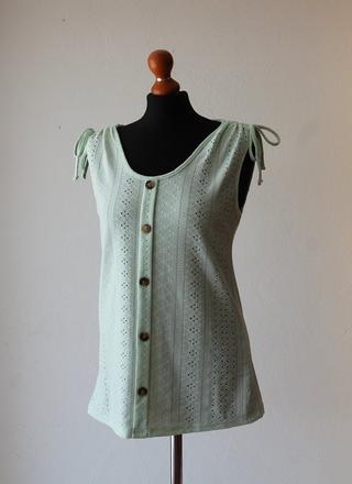 Mentolové tielko s dierovaným vzorom a gombíkmi, m