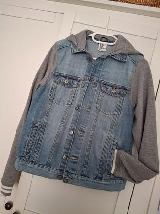 Frajerska 2v1 riflova bunda-mikina top stav, h&m,164