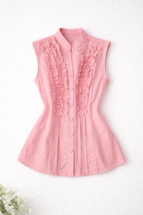 Dámska ružová blúzka s volánmi, m