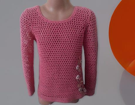 Háčkovaný pulóver/ handmade, 128