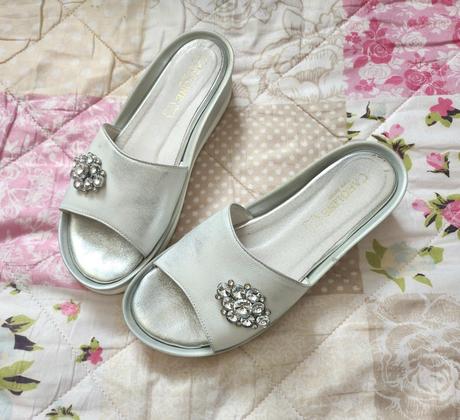 Strieborne slapky na platforme, velkost 38, koža, 38