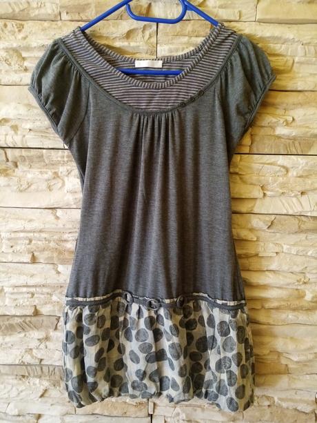 Šedé šaty s bodkovanou sukničkou promod, promod,s