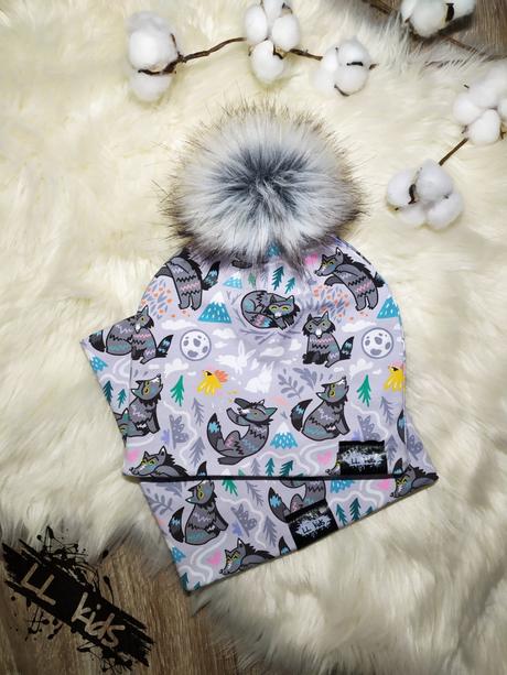 Zimný set čiapka s brmbolcom+nákrčník, 50 - 158