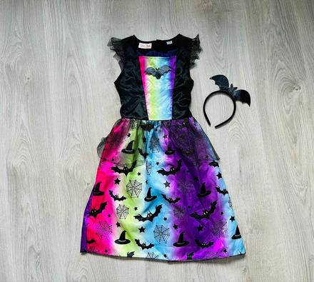 Farebné dievčenské šaty na halloween + čelenka,