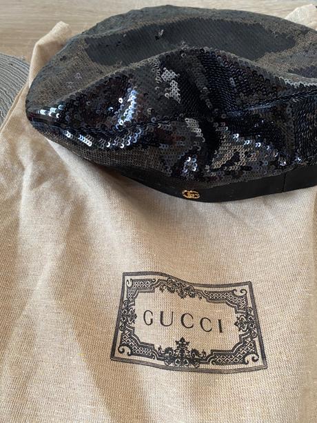 Gucci gg sequin beret in black, louis vuitton