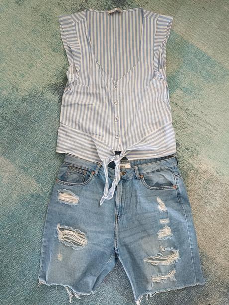 Riflovy komplet s crop topom, denim,42