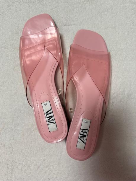 Vinylové ružové sandálky na podpätku zn. zara, zara,40