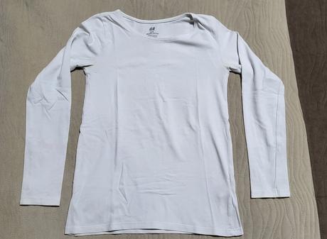 Biele tricko dlhý rukáv velk. 134/140, h&m,134
