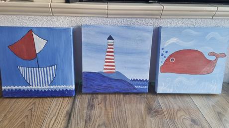 3 maľované námornícke obrazy do detskej izby.,