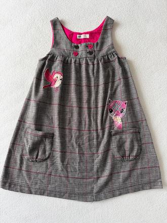 Kárované šaty s mačičkou a vtáčikom, h&m,128