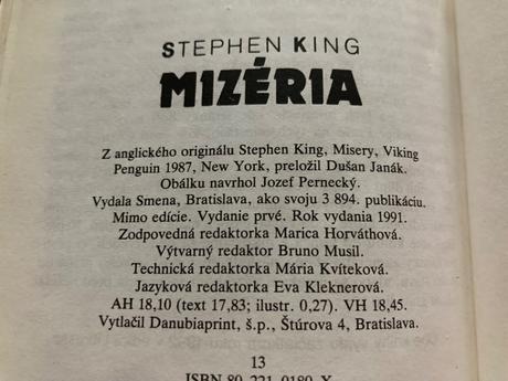 Mizéria king stephen-prvé vyd.1991, 