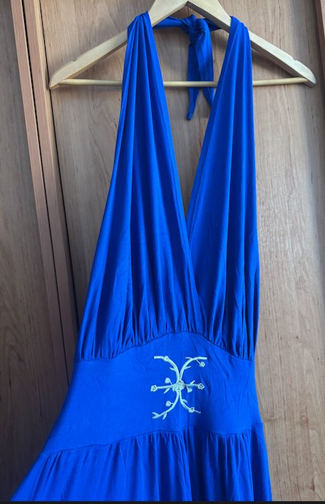 Modré šaty so zaväzovaním na krku, m