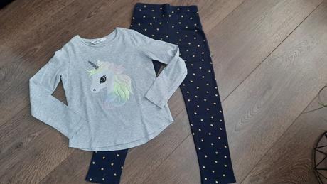 Legíny + tričko unicorn v.128/134, h&m,128