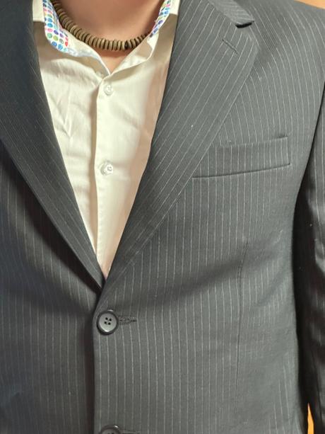 Pánsky oblek tmavý prúžkovaný, m