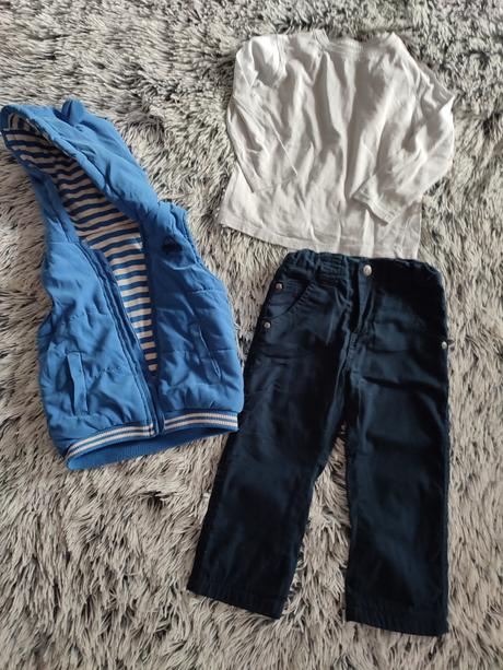 Zateplené nohavice+vesta+tričko 92, 86–98