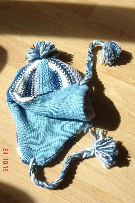 Pletena ciapka s posivkou - modra pasikova, l