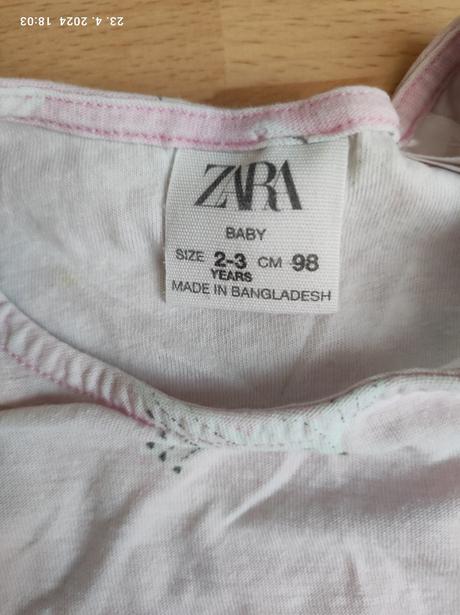 Tričko krátky rukáv pre dievčatko 98, zara,98