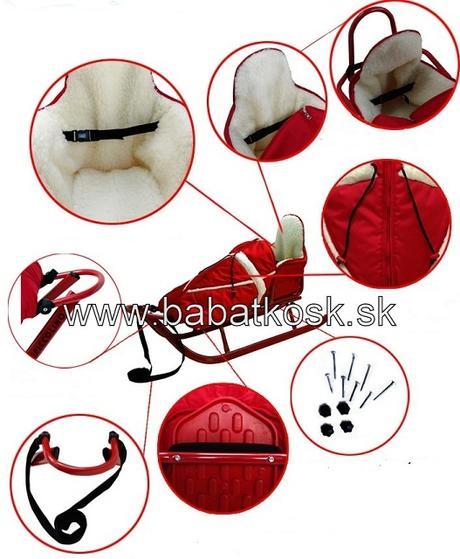 Detské sánky + fusak polohovatelná červené polohov,