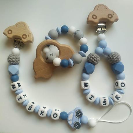 Set ozdoba, retiazka na cumlík a hryzadlo autíčko,