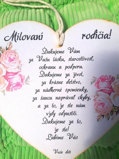 Dekoračné srdce poďakovanie rodičom,