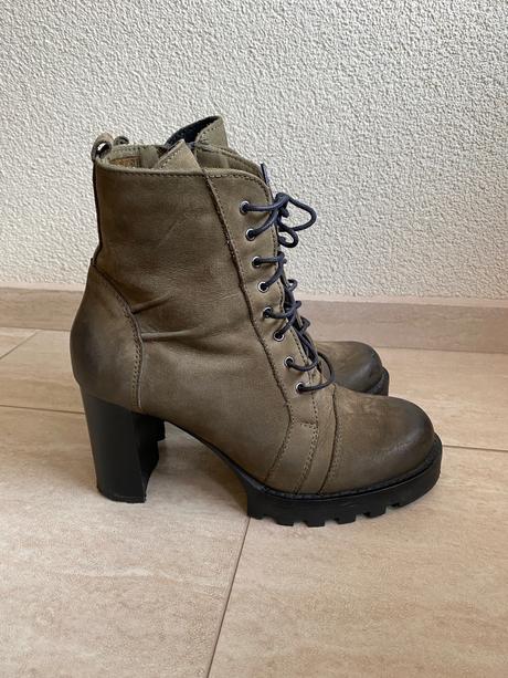 Členkové kožené čižmy na opätku -37, 37