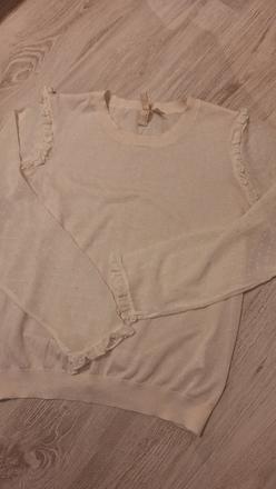 Biely svetrik so saténový rukávmi, h&m,xl