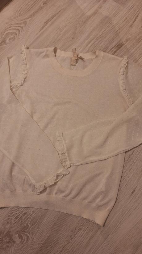 Biely svetrik so saténový rukávmi, h&m,xl