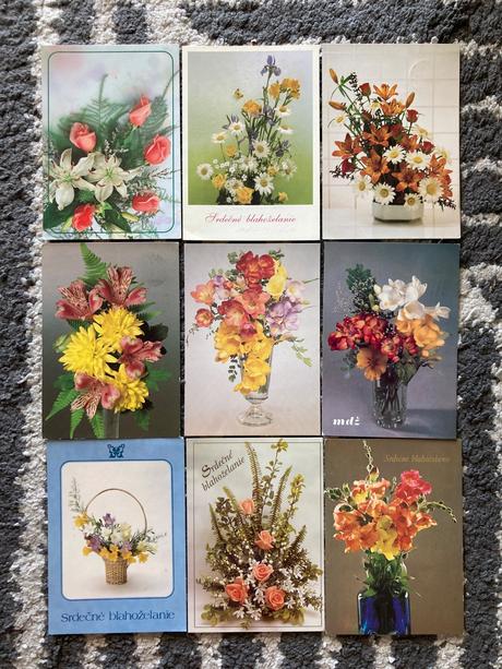 Retro pohľadnice kytice 80-90te roky, 