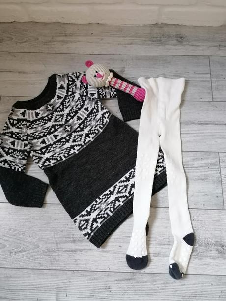 Predlžený svetrik/tunika + nové pančušky, bonprix,92