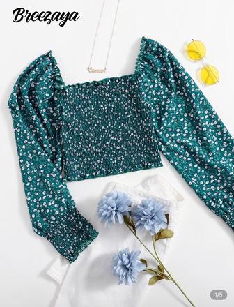 Tyrkysový top s kvetinami, m