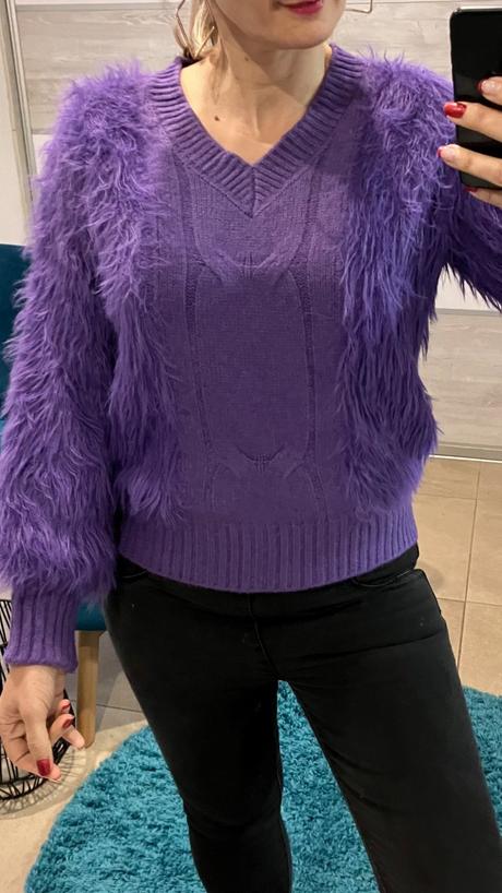 Dámsky huňatý sveter fialový s/m, m / s