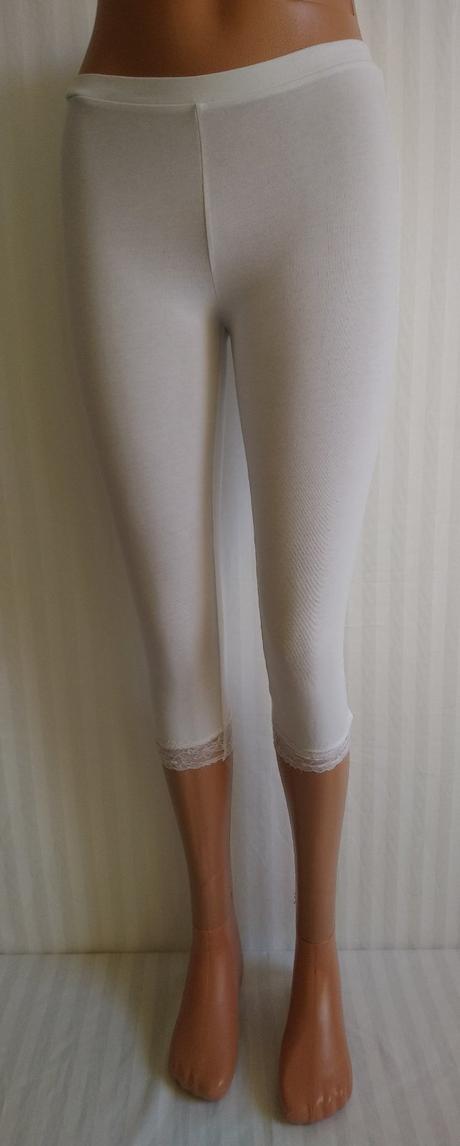 Dámske biele 3/4 legíny s čipkou, zebra, xs