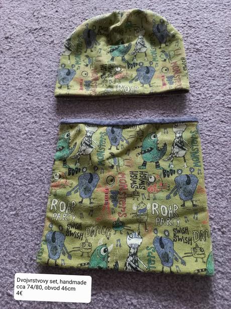 Handmade dvojvrstvovy set - ciapka a nakrcnik, 74/, 80