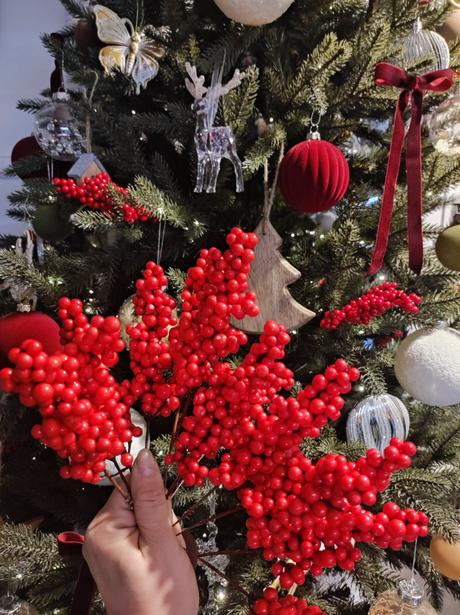 10ks červene bobule. vianočná dekorácia,