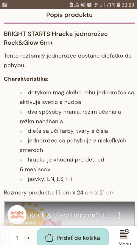 Jednorožec zvuková hračka, 