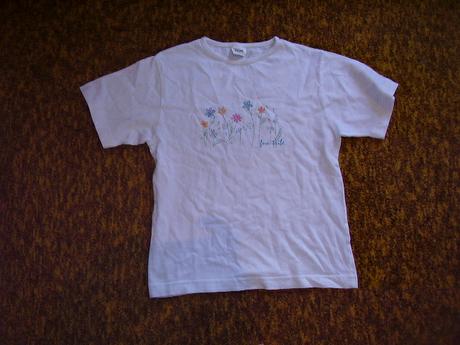 Bavlenene biele tričko so vzorom kvetiniek 122-128, tcm,128