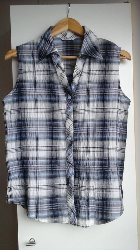 Modro-sedo-biela karovana kosela bez rukavov, m