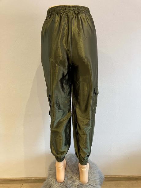 Dámske lesklé nohavice khaki, m