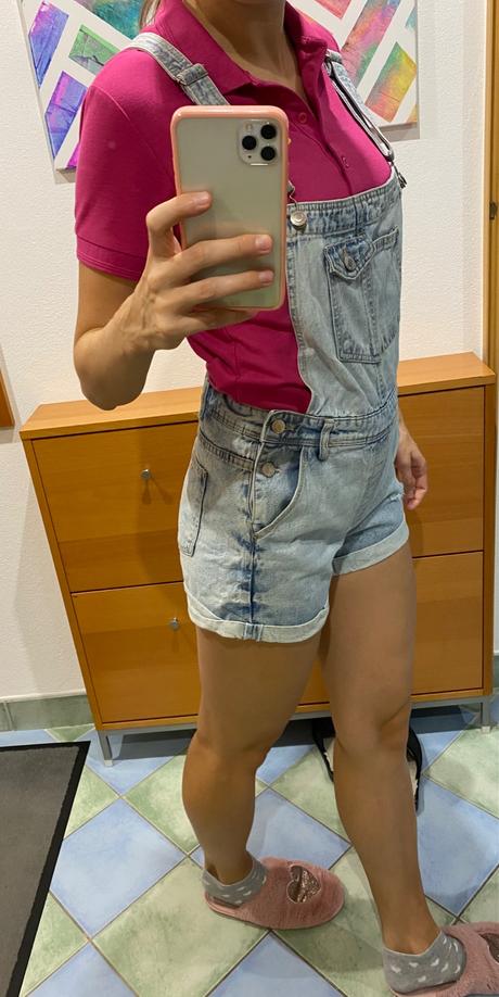 Dámske riflové kraťase na traky, bershka,m