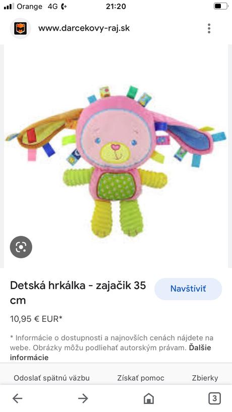 Detská hrkálka zajačik 35cm, 