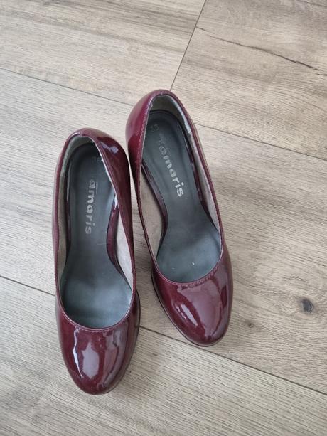 Bordové kožené lakované lodičky tamaris 36, tamaris,36